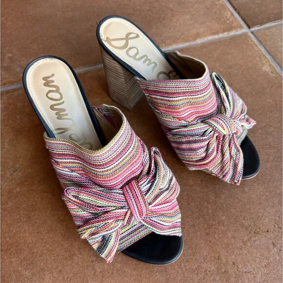 Sam Edelman Yumi Rainbow Cloth Block Heel Bow Slides size 11 - Picture 14 of 16